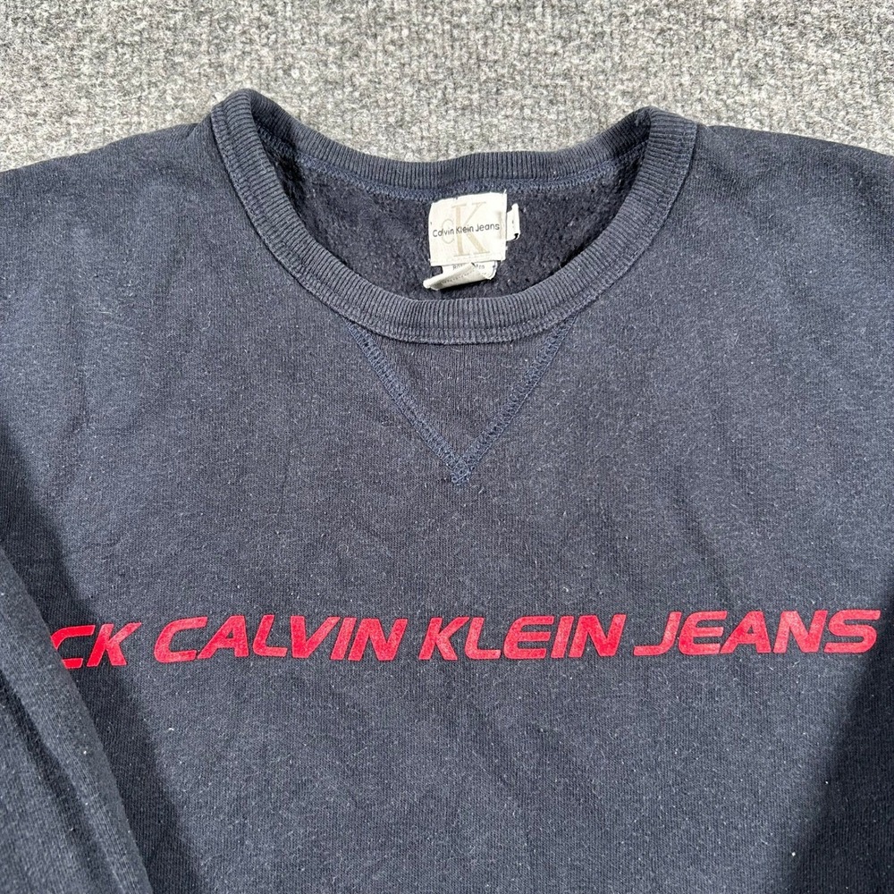 Calvin Klein Jeans Sweatshirt Mens Size S Black Red Logo Crewneck Cotton Blend